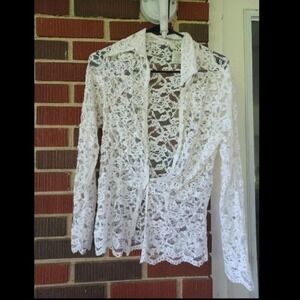 'Vintage Women's Fairy Core White Lace Blouse Long Sleeves